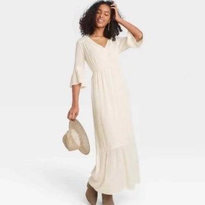 Knox Rose || Cream Swiss dot maxi dress